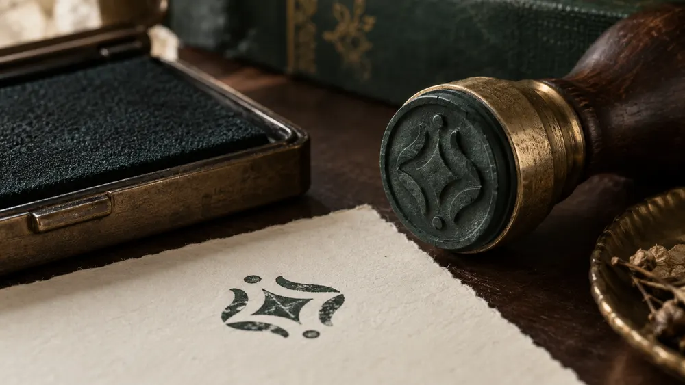 Macro of a notary rubber stamp and ink pad