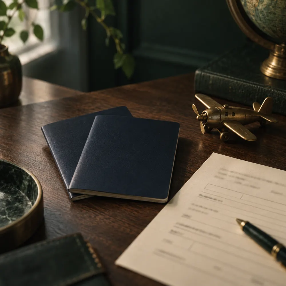 Passports and a parental travel consent form ready for a notary in Fort Worth