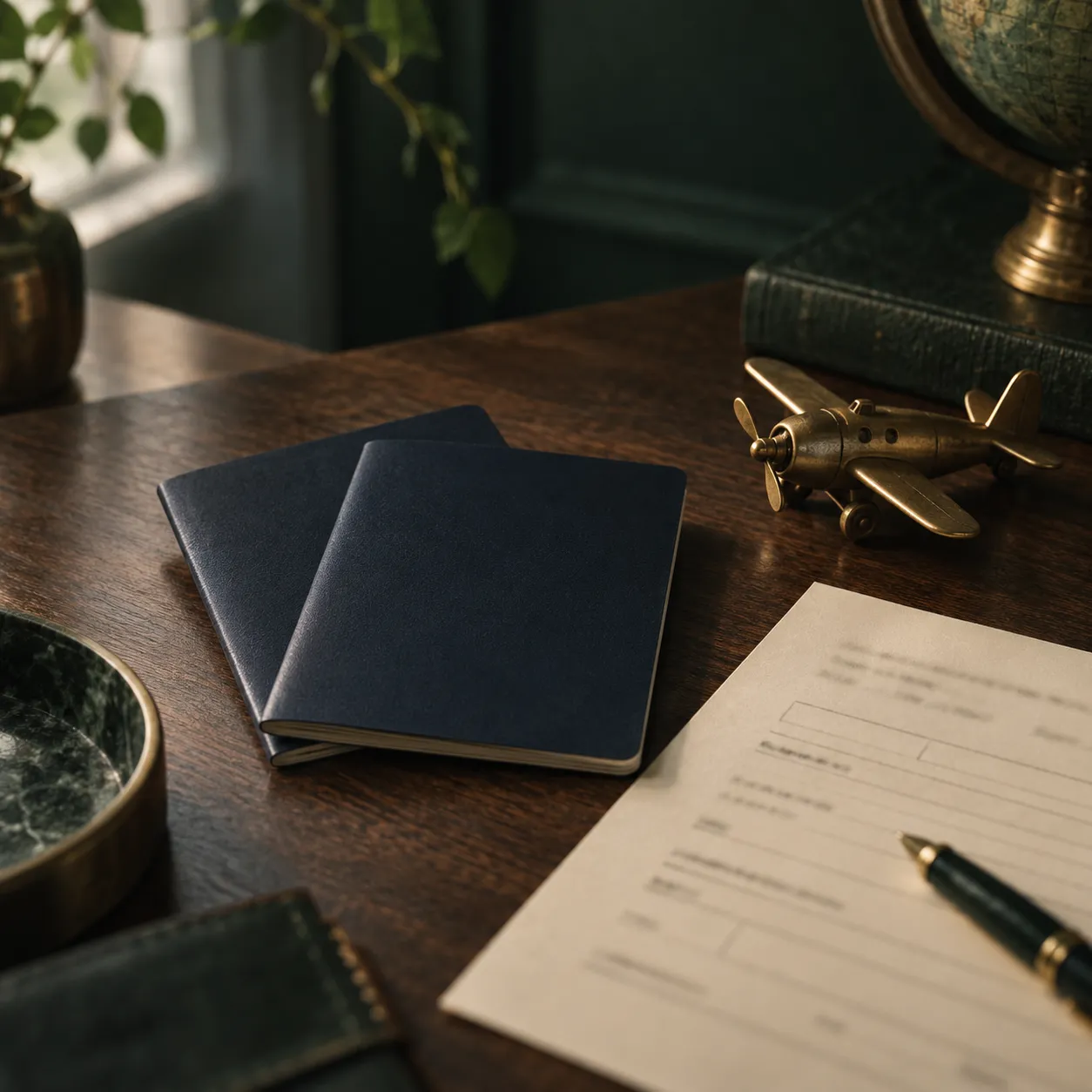 Passports and a parental travel consent form ready for a notary in Fort Worth