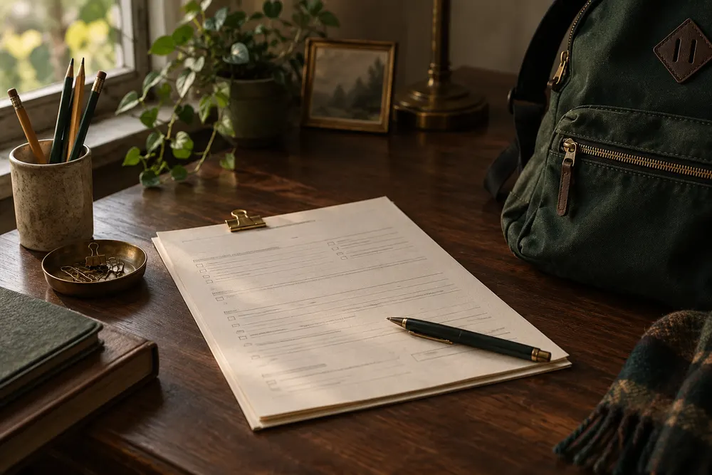 School permission paperwork and a backpack ready for notarization in Grand Prairie